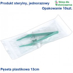 Pęseta chirurgiczna, plastikowa, zielona, sterylna, dł. 13 cm / 10 szt