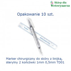 Marker chirurgiczny do skóry z linijką sterylny 2 końcówki 1mm 0,5mm /10 szt.